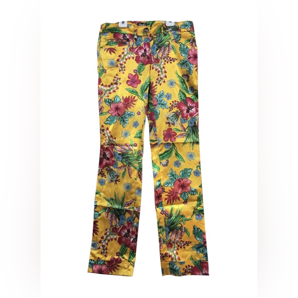 D&G Dolce&Gabbana Marigold Hibiscus Floral Silky Cropped Pants 38(EU) 2 US